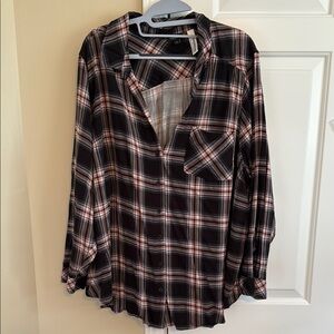 Torrid Black and Pink Plaid Button Down Shirt